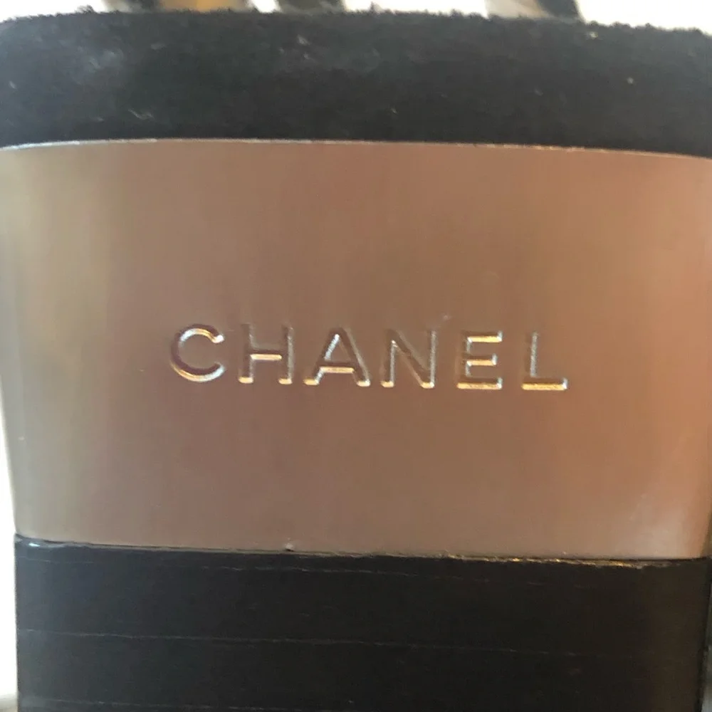 Chanel Cambon sling backs black suede with black patent toe EUC box & 2 dust bag - Picture 11 of 14